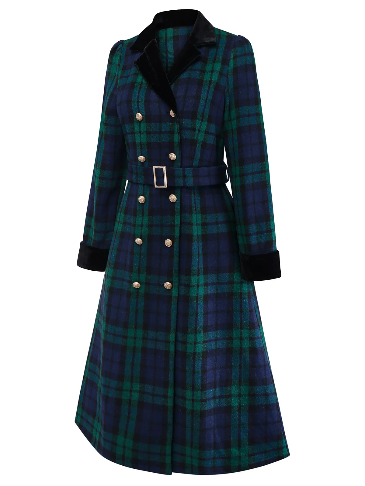 Blue & Green 1940s Plaid Notched Collar Coat - Image 5