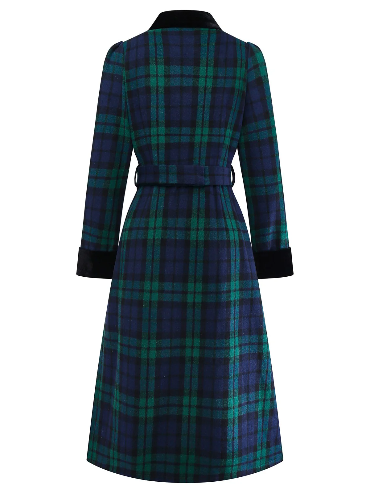 Blue & Green 1940s Plaid Notched Collar Coat - Image 6