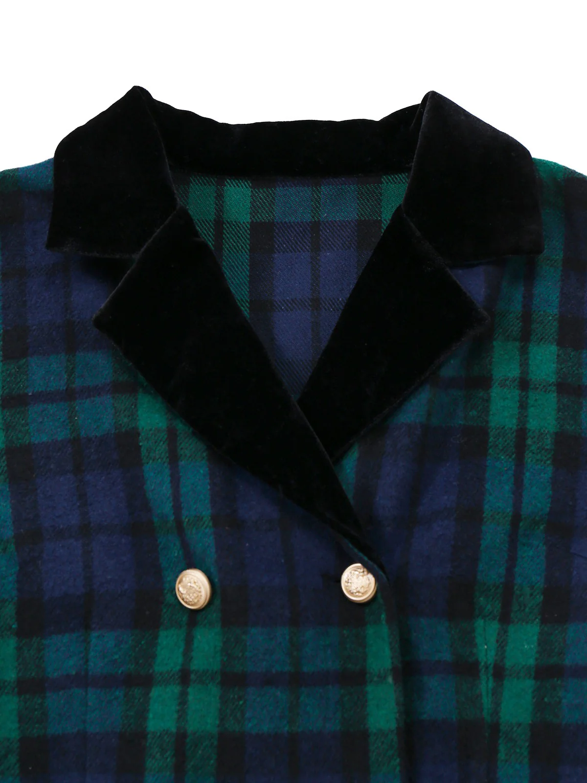 Blue & Green 1940s Plaid Notched Collar Coat - Image 7