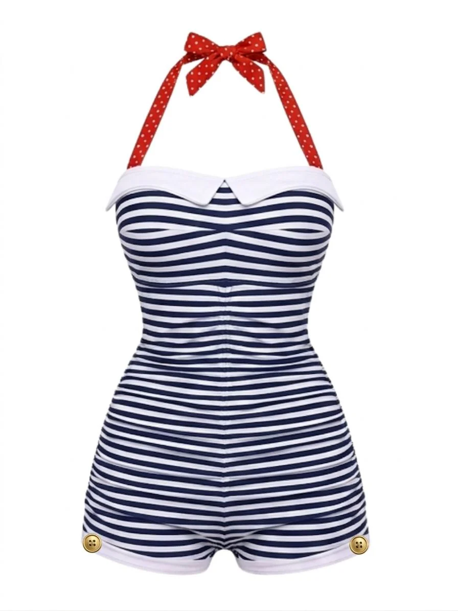 Gingham 1950s Halter Bowknot One-piece Swimsuit - Image 22