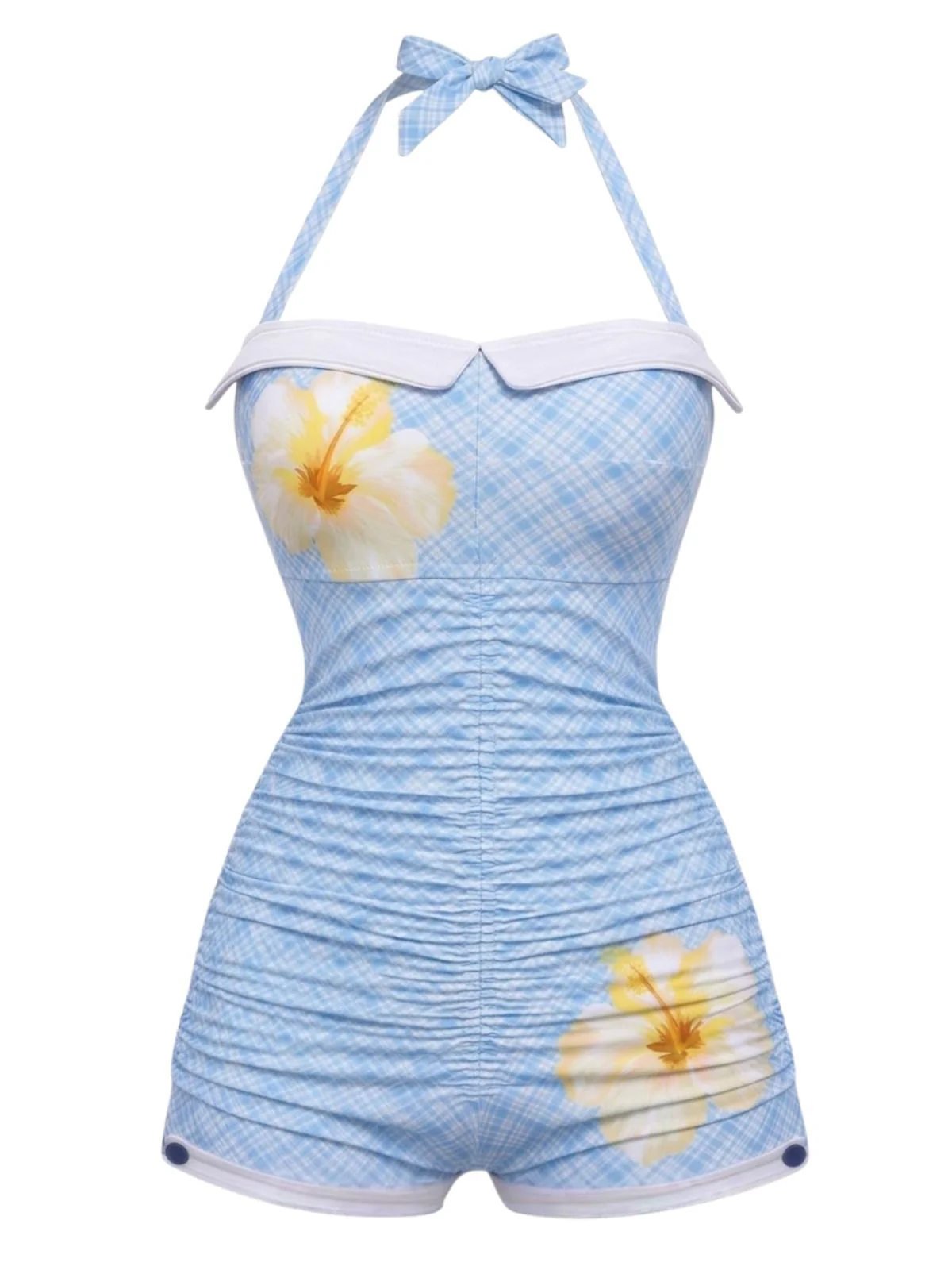 [Pre-Sale] Blue-Green Gingham 1950s Halter Bowknot One-piece Swimsuit - Image 24