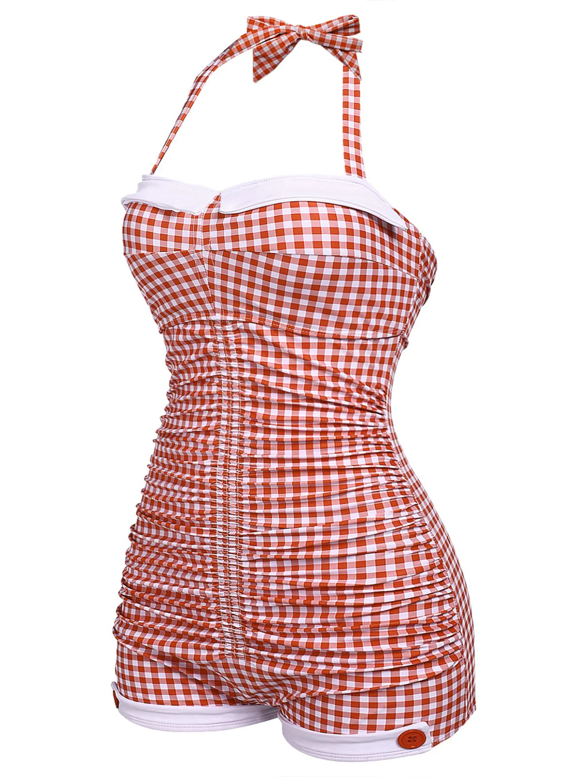 Gingham 1950s Halter Bowknot One-piece Swimsuit - Image 3