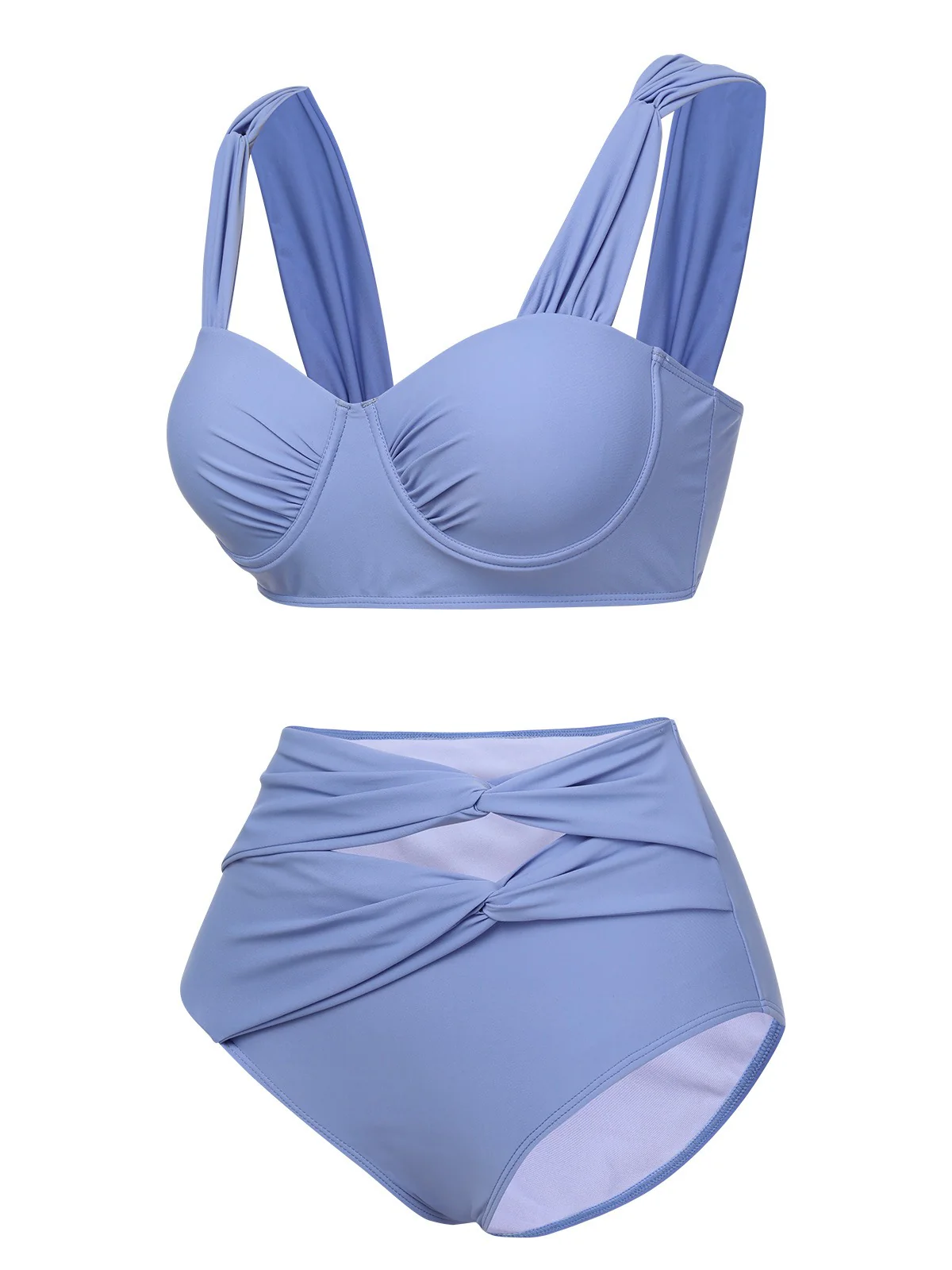 Blue Grey 1960s Wide Strap Wrinkle Swimsuit - Image 2