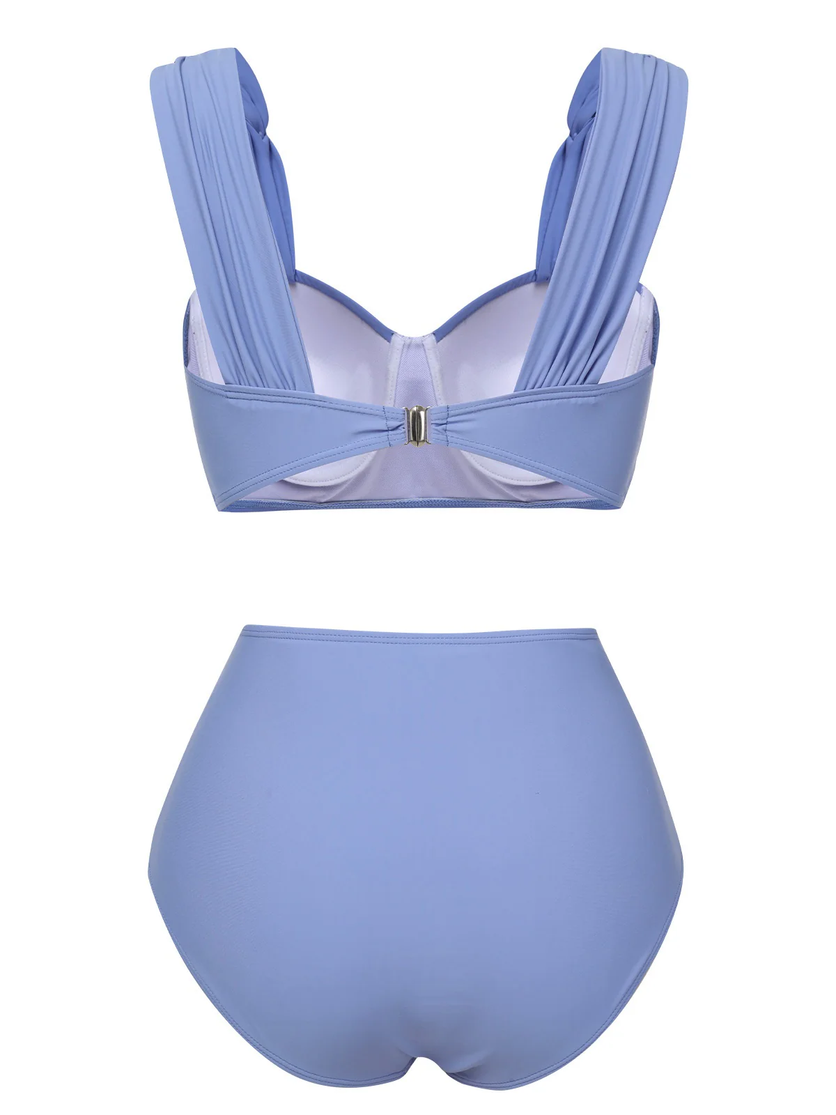 Blue Grey 1960s Wide Strap Wrinkle Swimsuit - Image 3