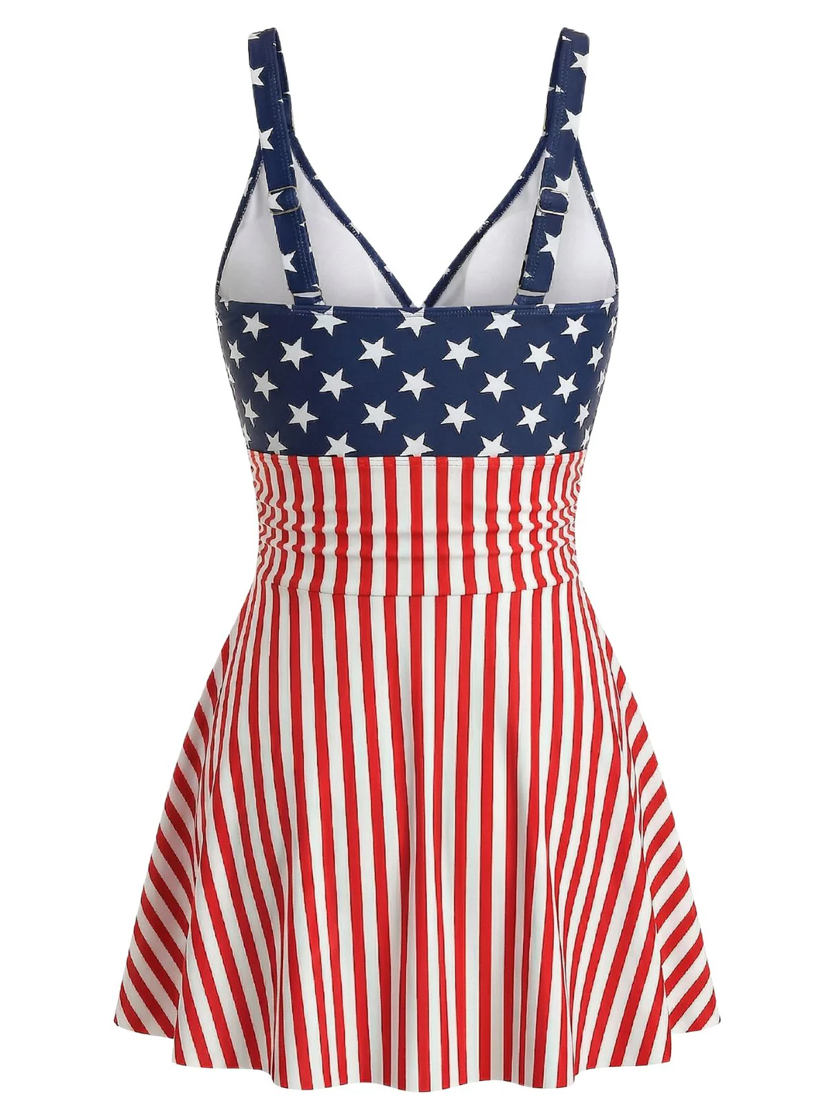 Blue & Red 1940s Striped Star One-Piece Swimsuit - Image 2