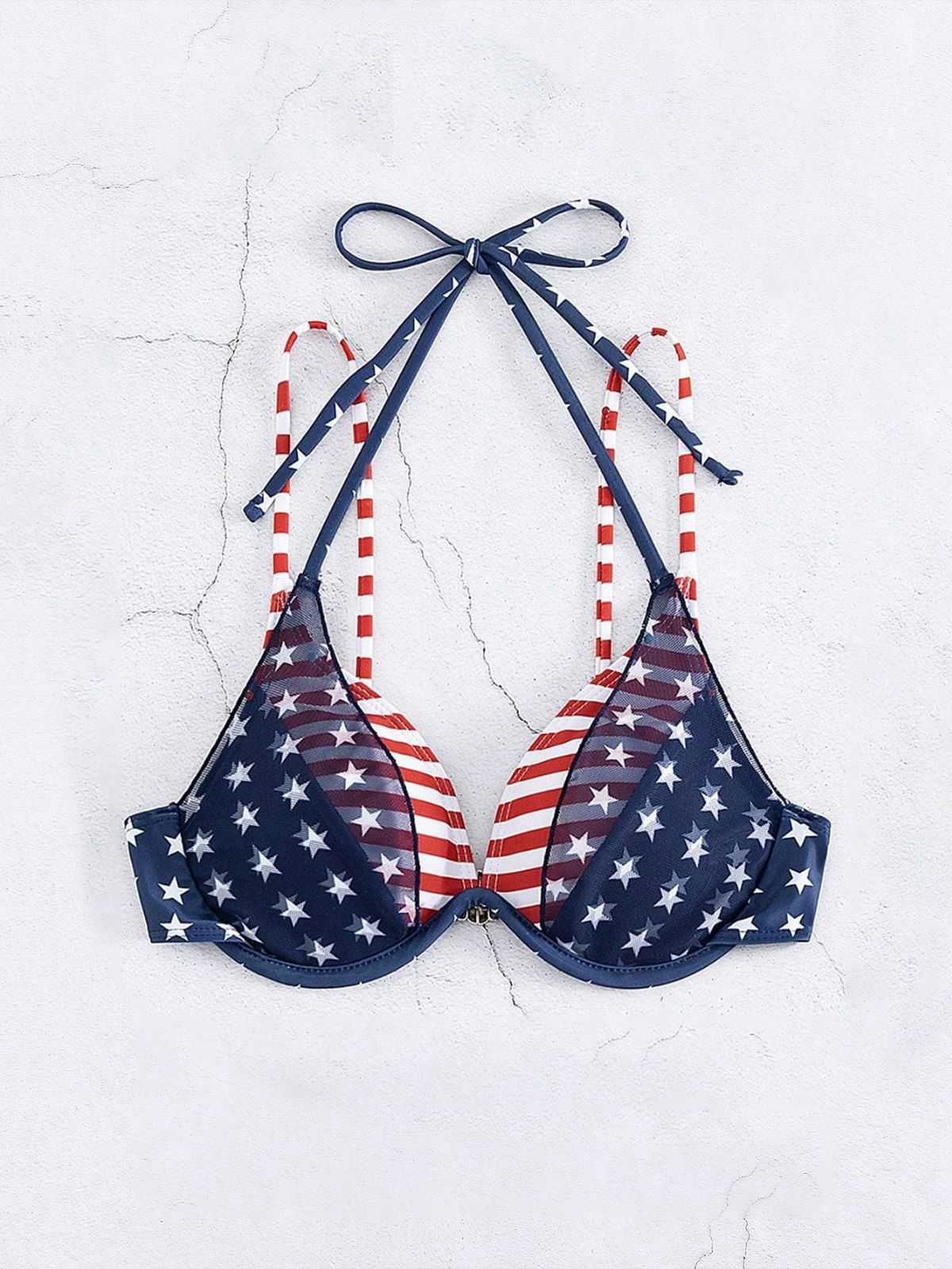 Blue & Red 1950s Stars & Stripes Bikini Top - Image 4