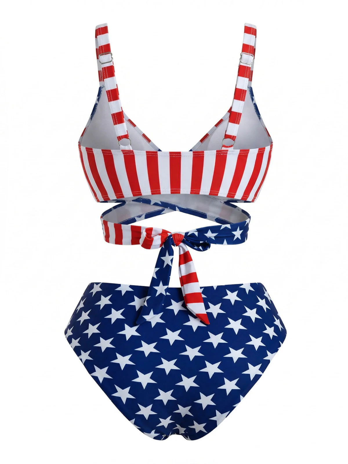 Blue & Red 1960s Stripe Star Print Bikini Set - Image 2