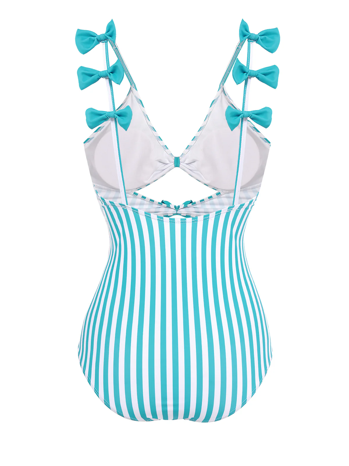 Blue 1960s Stripe Strap Bow One-Piece Swimsuit - Image 5