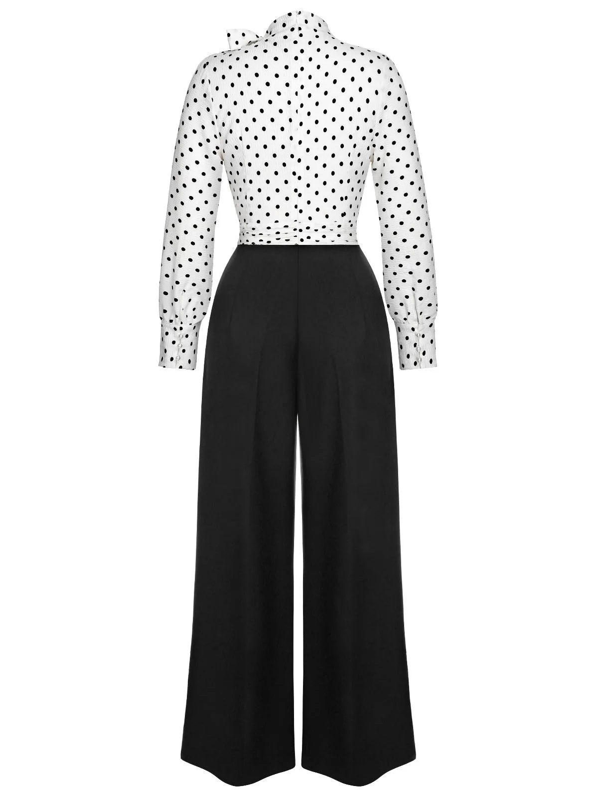 Blue & White 1930s Polka Dots Tie Neck Jumpsuit - Image 11