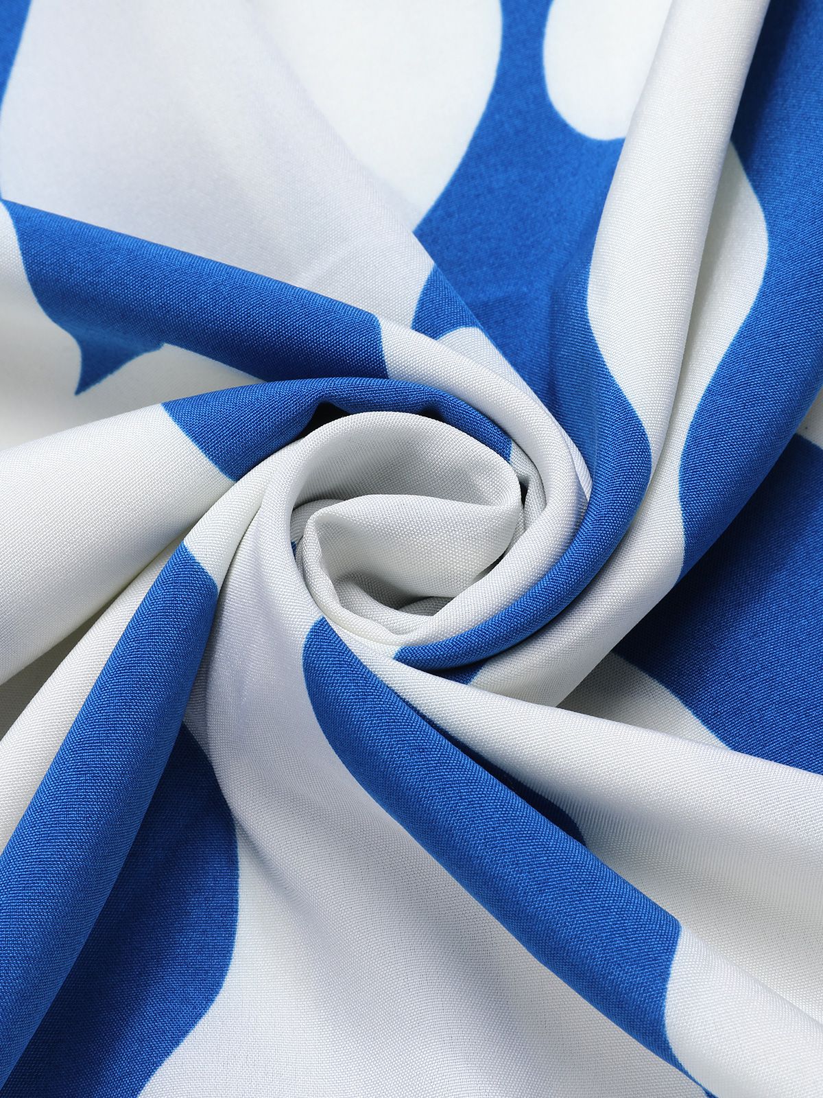 Blue & White 1940s Curves Stand Collar Belt Dress - Image 4