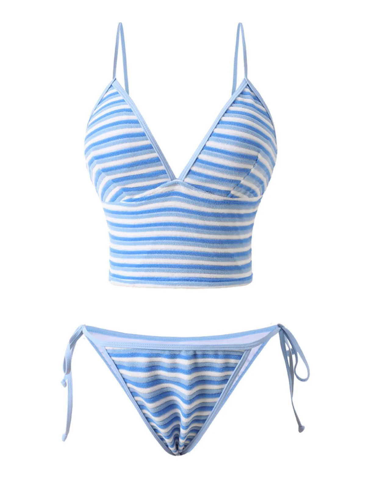 Blue & White 1940s Striped Side Tie Tankini Set - Image 2