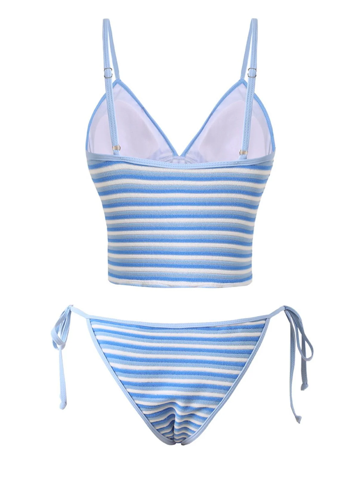 Blue & White 1940s Striped Side Tie Tankini Set - Image 3