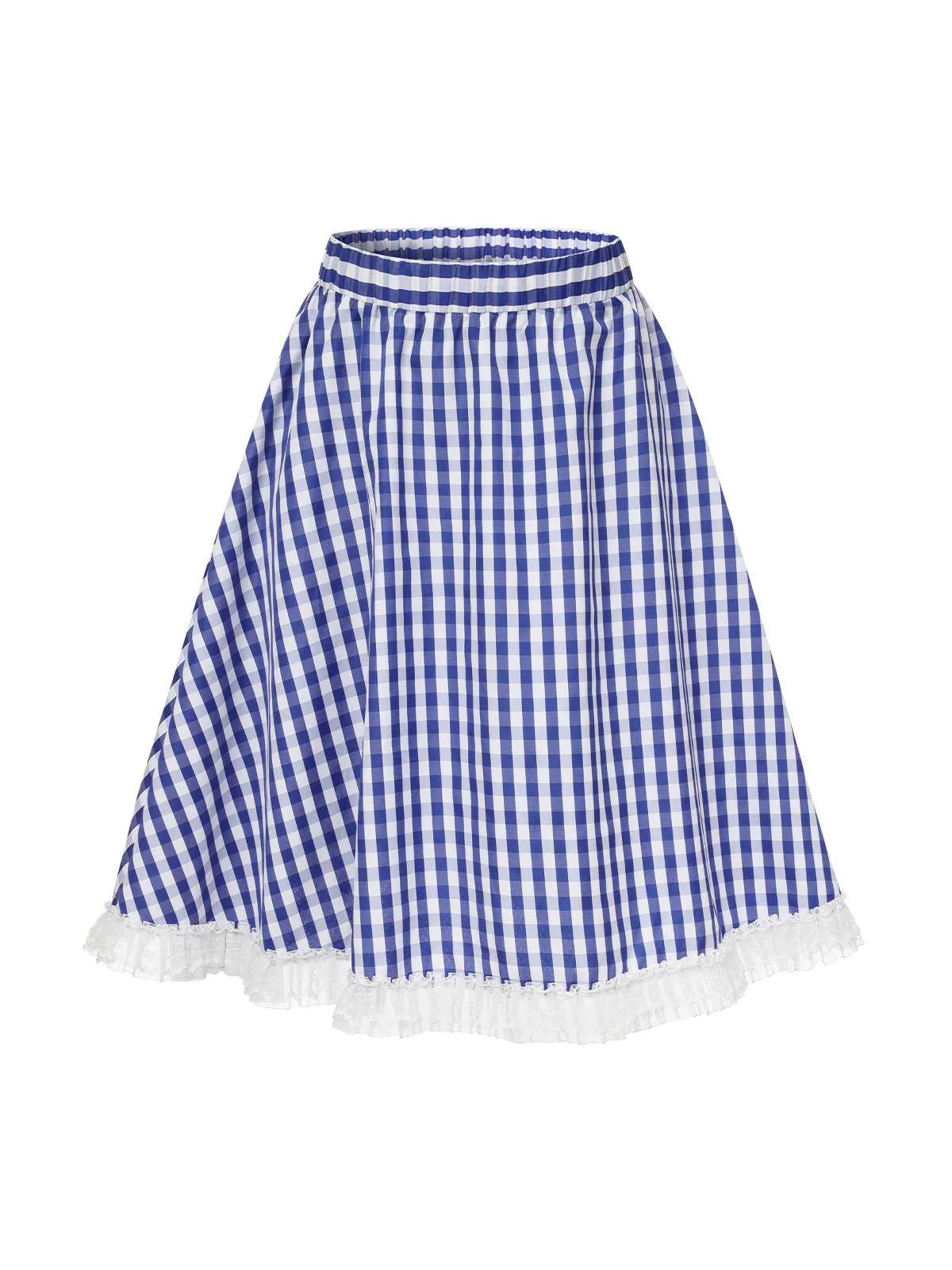 Blue & White 1950s Lace Patchwork Plaid Skirt - Image 2
