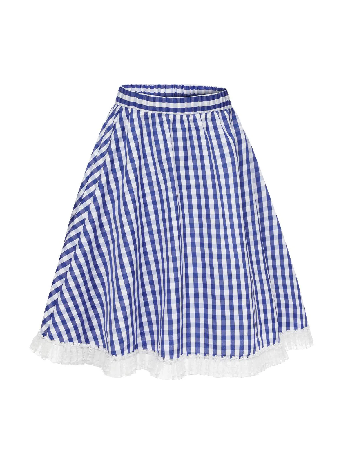 Blue & White 1950s Lace Patchwork Plaid Skirt - Image 3