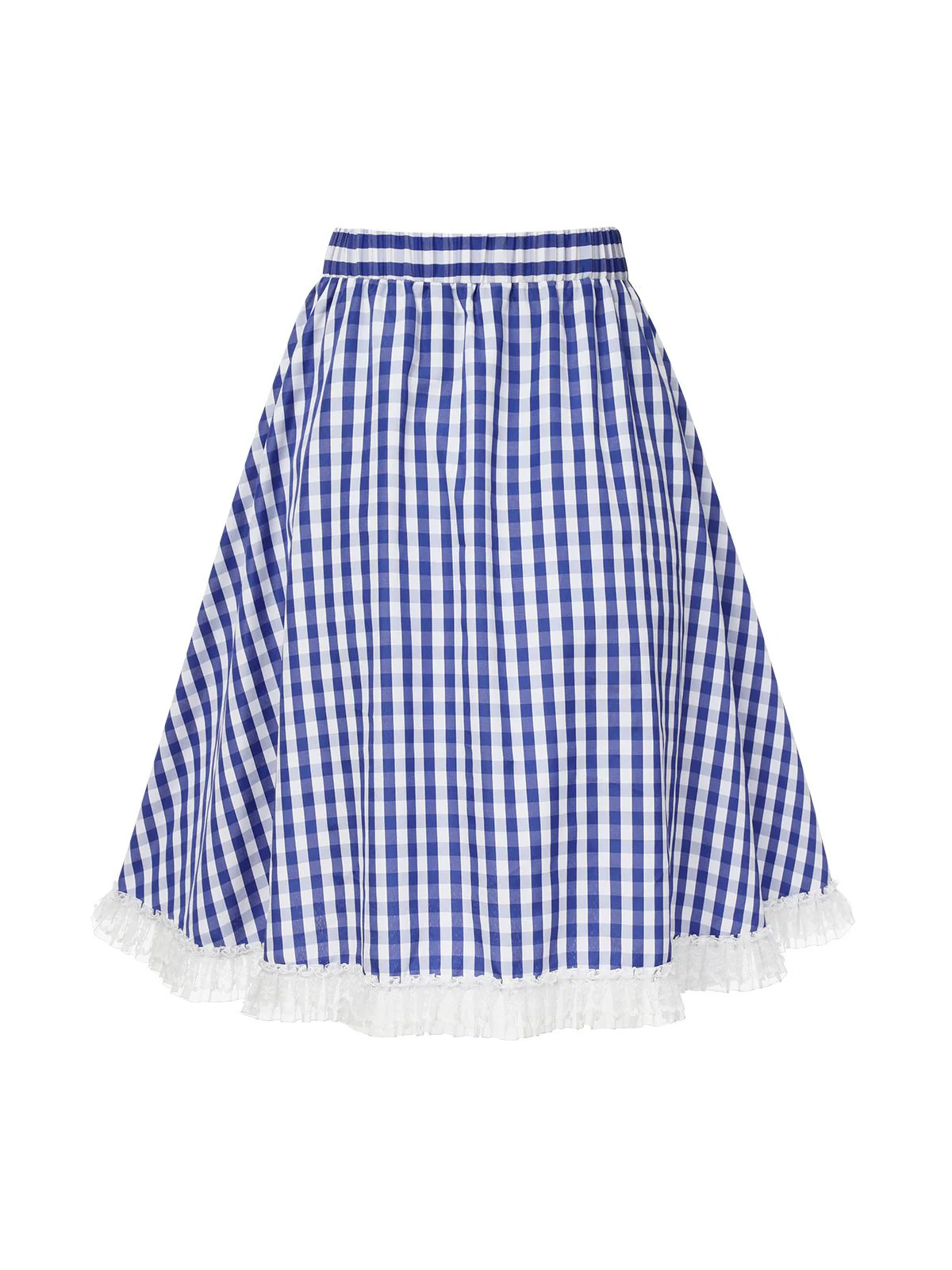 Blue & White 1950s Lace Patchwork Plaid Skirt - Image 4