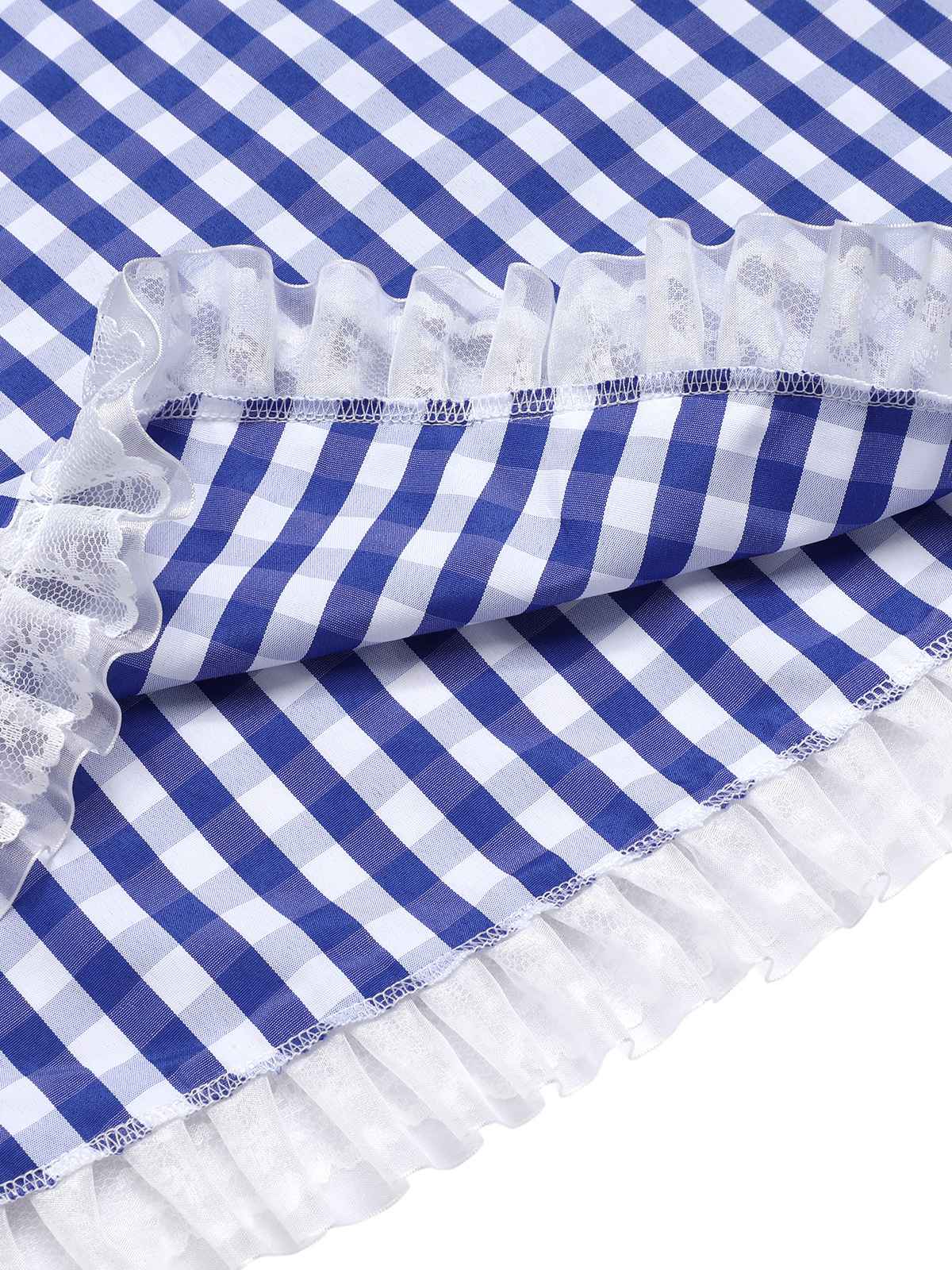 Blue & White 1950s Lace Patchwork Plaid Skirt - Image 6