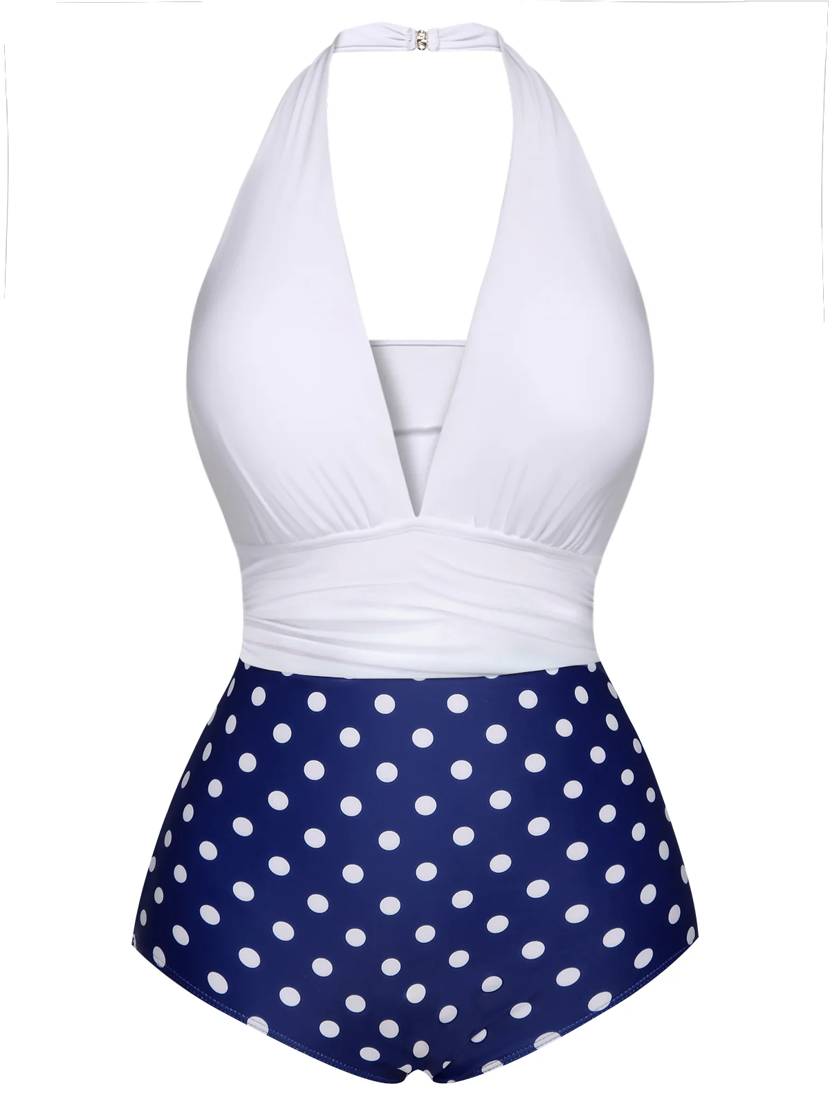 Blue & White 1950s Polka Dots Halter Swimsuit - Image 2