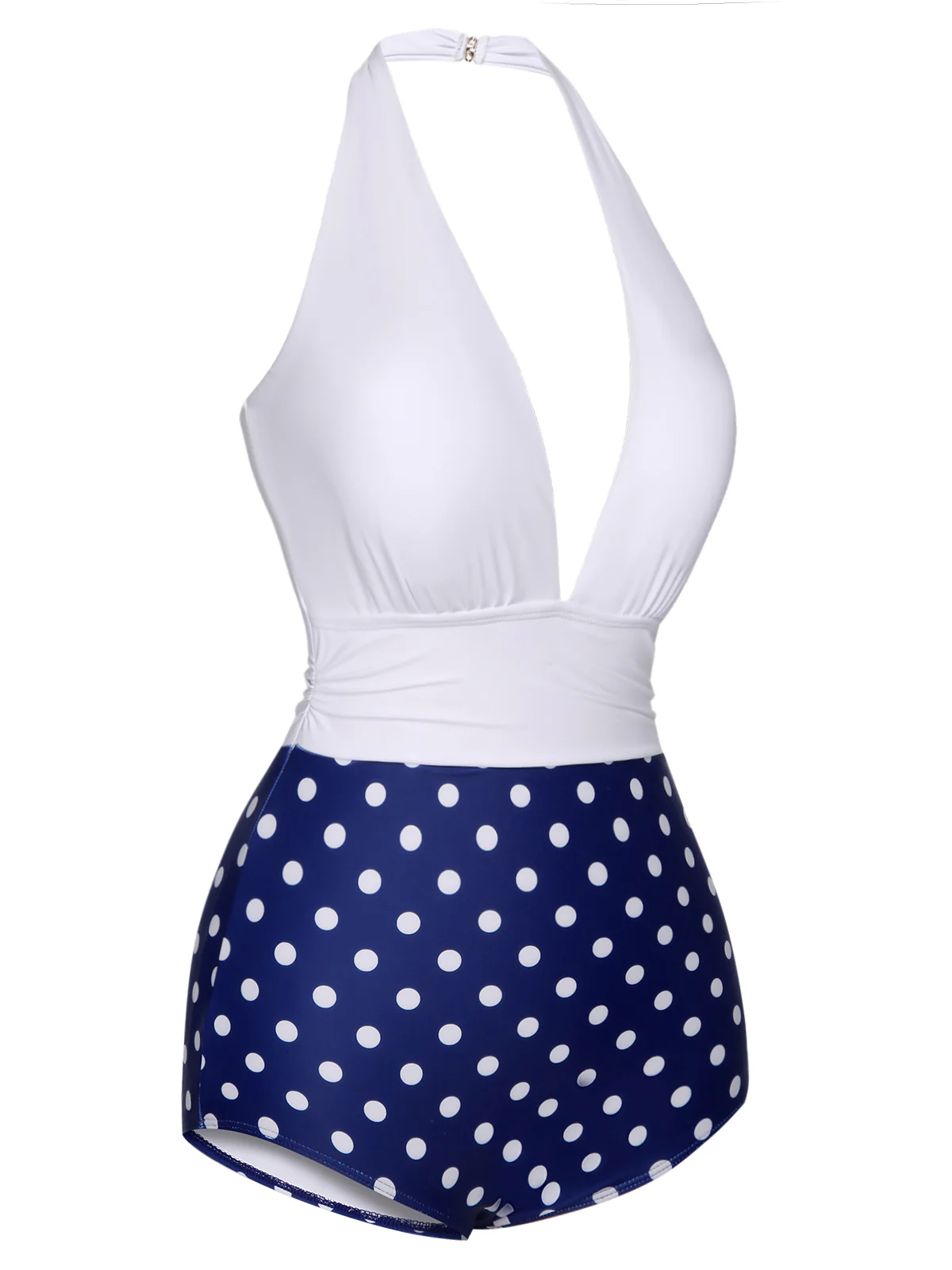Blue & White 1950s Polka Dots Halter Swimsuit - Image 3