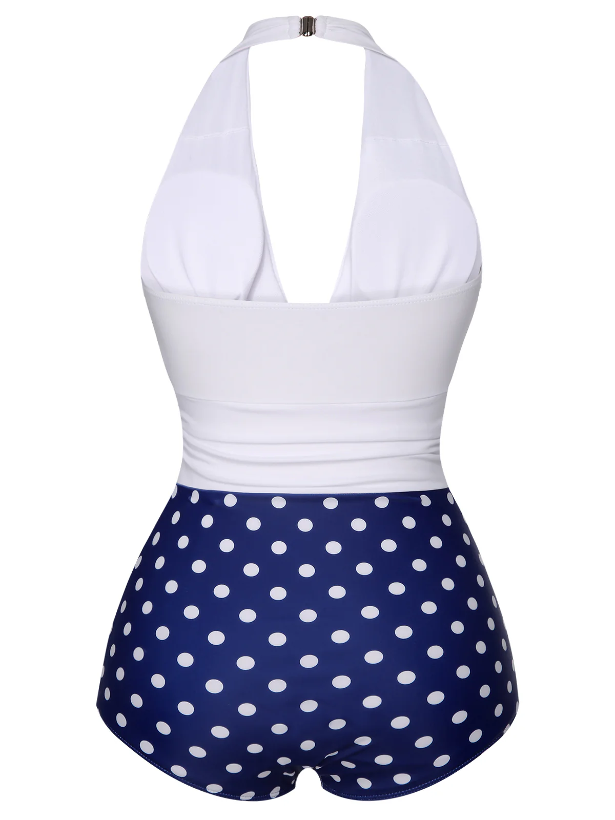 Blue & White 1950s Polka Dots Halter Swimsuit - Image 4