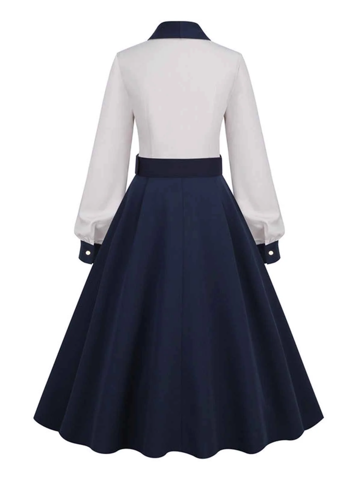 Blue & White 1950s Solid Patchwork Dress - Image 3