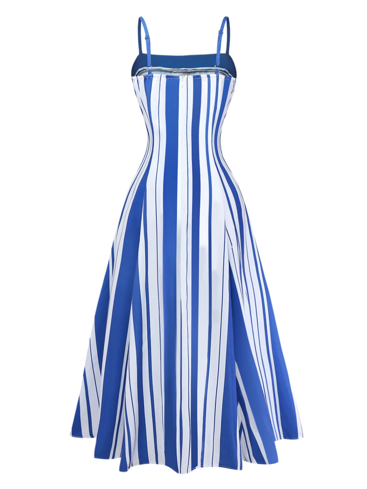 Blue & White 1950s Stripe Spaghetti Strap Midi Dress - Image 3