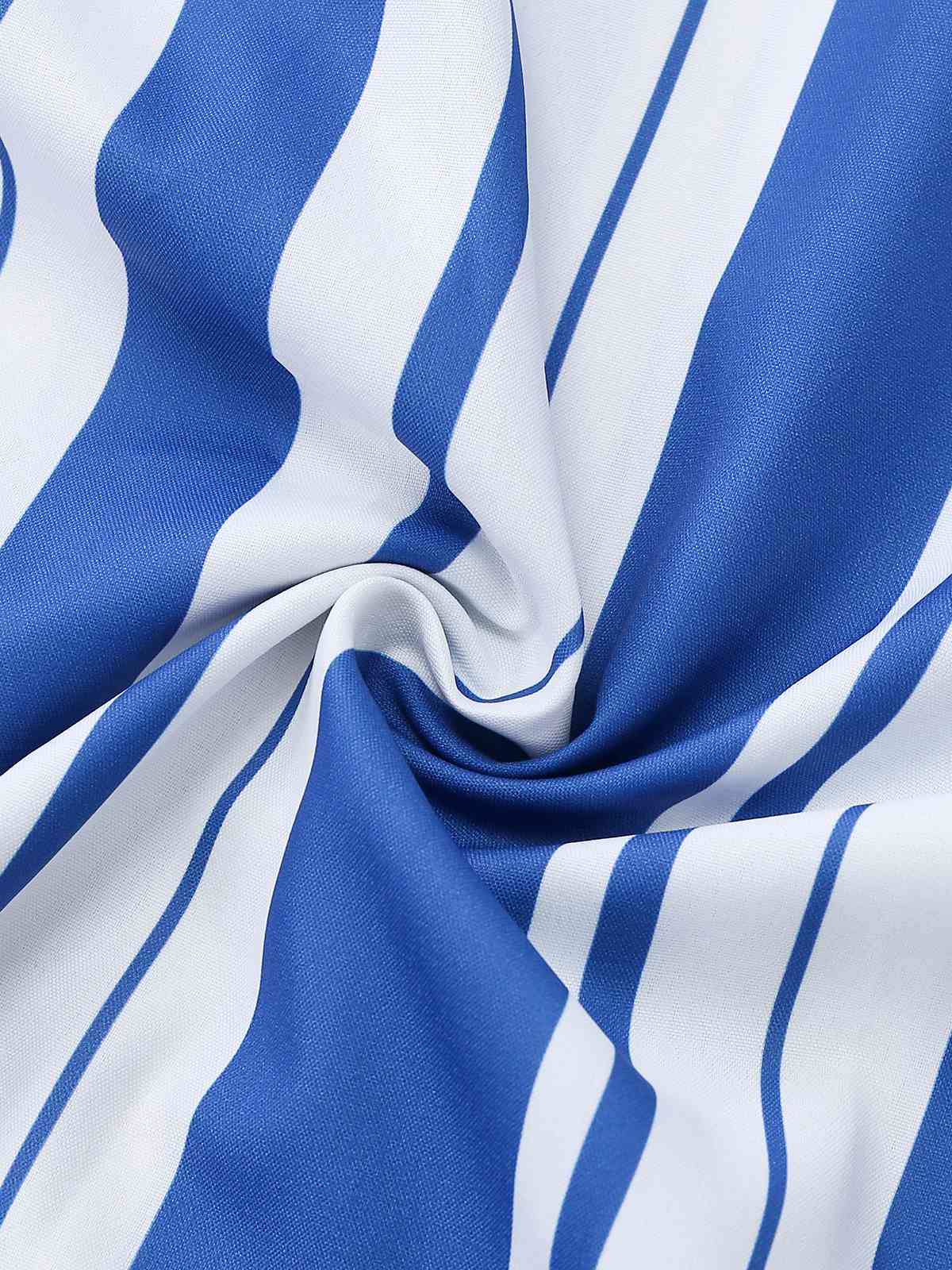 Blue & White 1950s Stripe Spaghetti Strap Midi Dress - Image 4