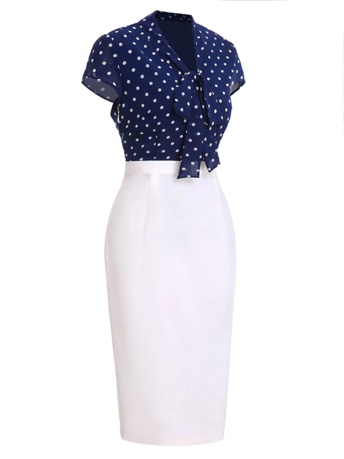 Blue & White 1960s Polka Dot Cap Sleeve Dress - Image 3
