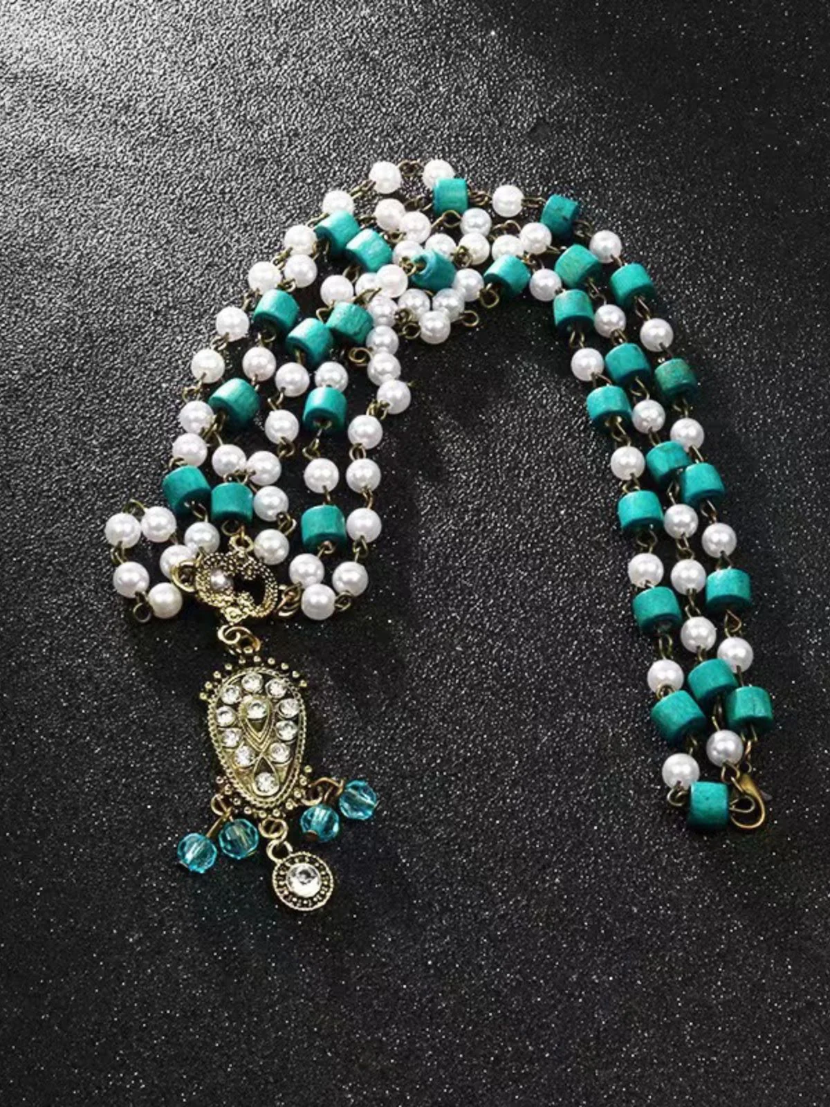 Bohemian Beaded Turquoise Pearl Drops Head Chain - Image 3