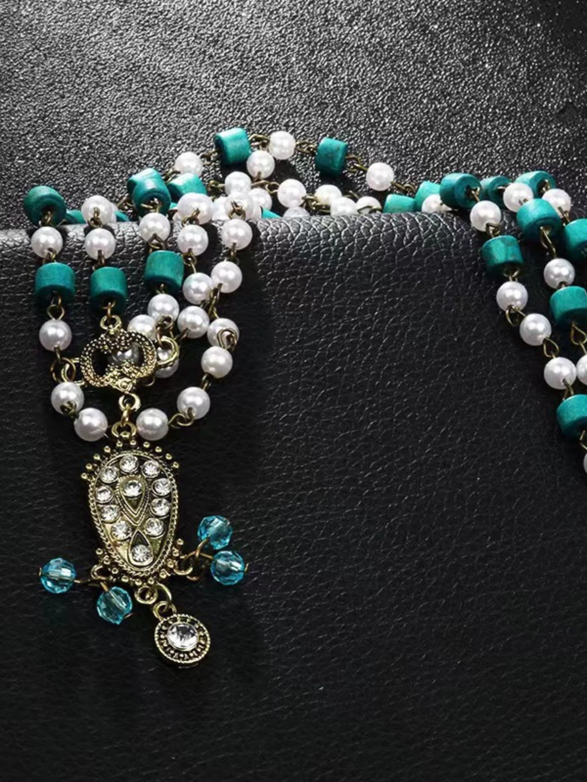 Bohemian Beaded Turquoise Pearl Drops Head Chain - Image 4