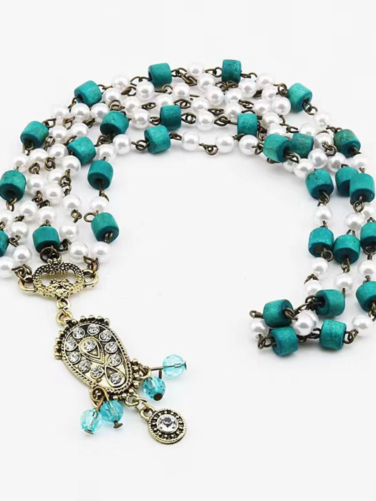 Bohemian Beaded Turquoise Pearl Drops Head Chain - Image 5