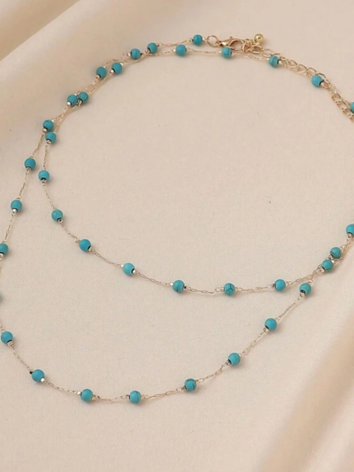 Bohemian Double Layered Turquoise Bead Necklace - Image 2