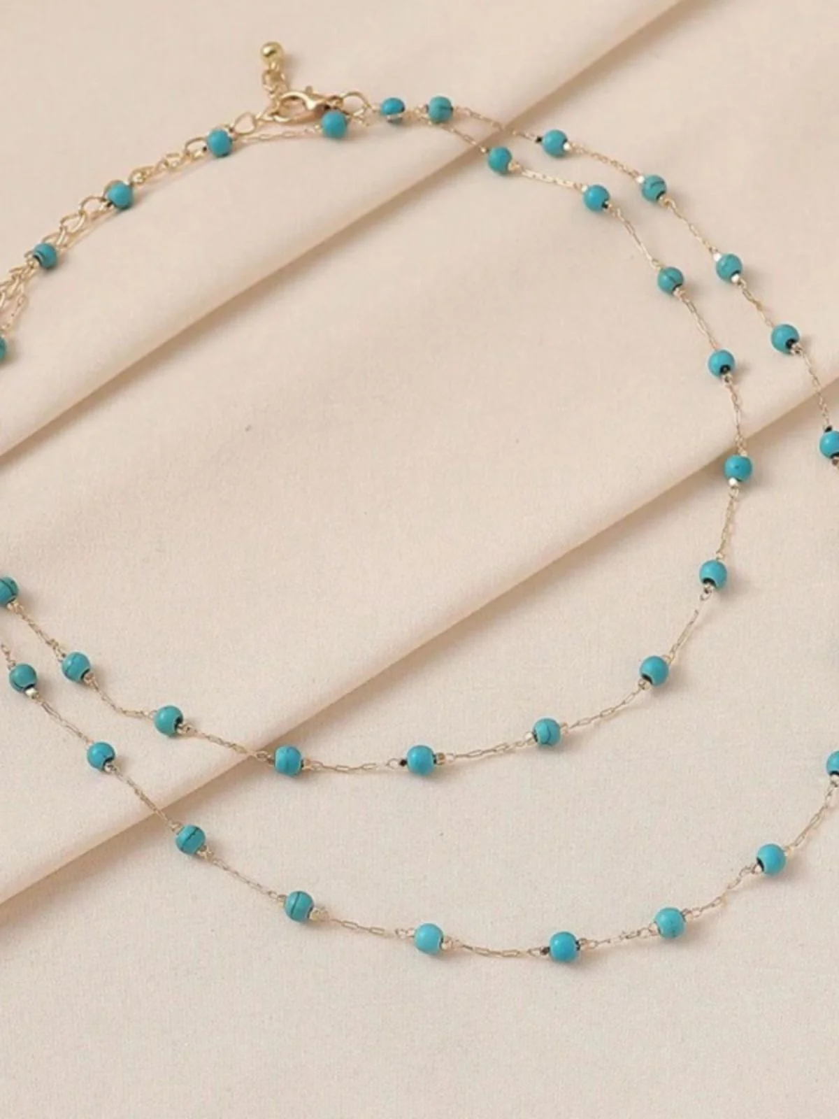 Bohemian Double Layered Turquoise Bead Necklace - Image 3
