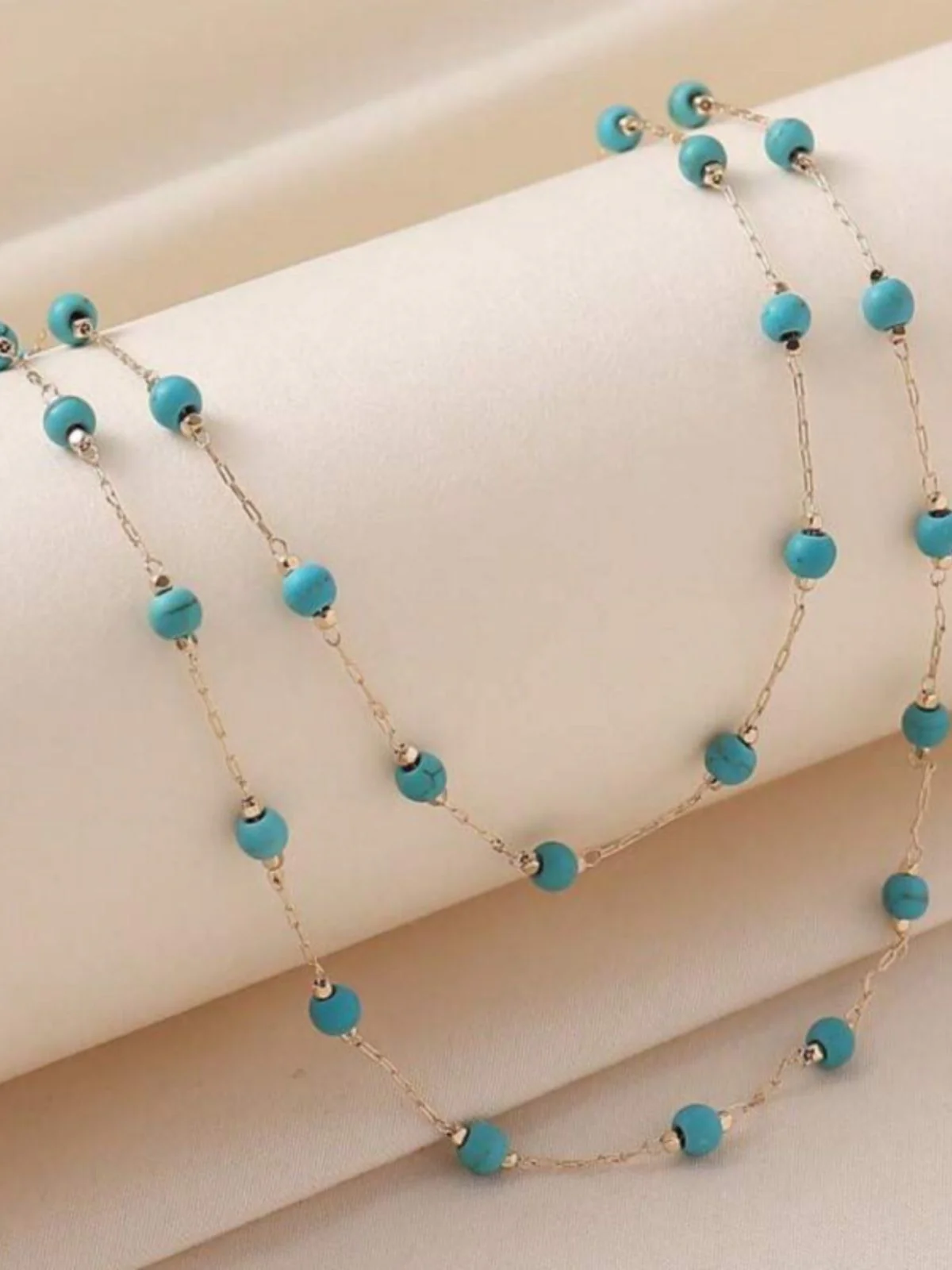 Bohemian Double Layered Turquoise Bead Necklace - Image 4