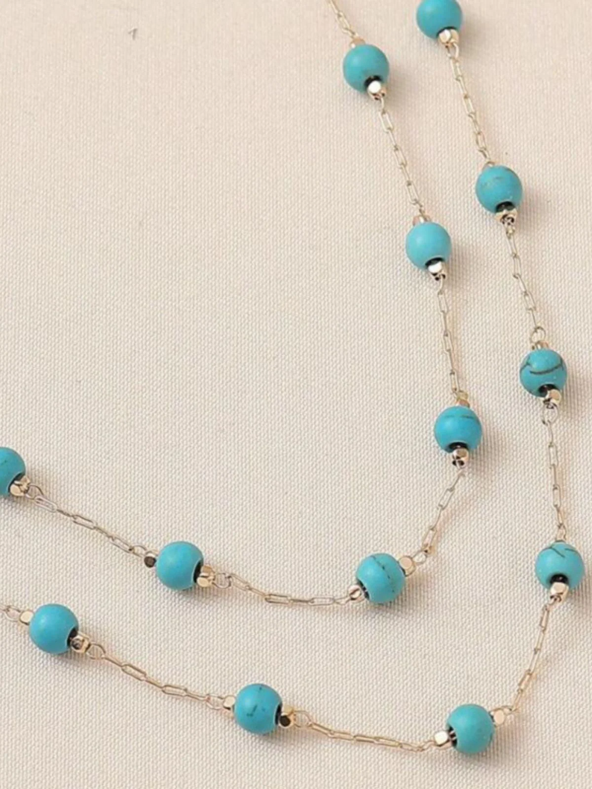 Bohemian Double Layered Turquoise Bead Necklace - Image 6