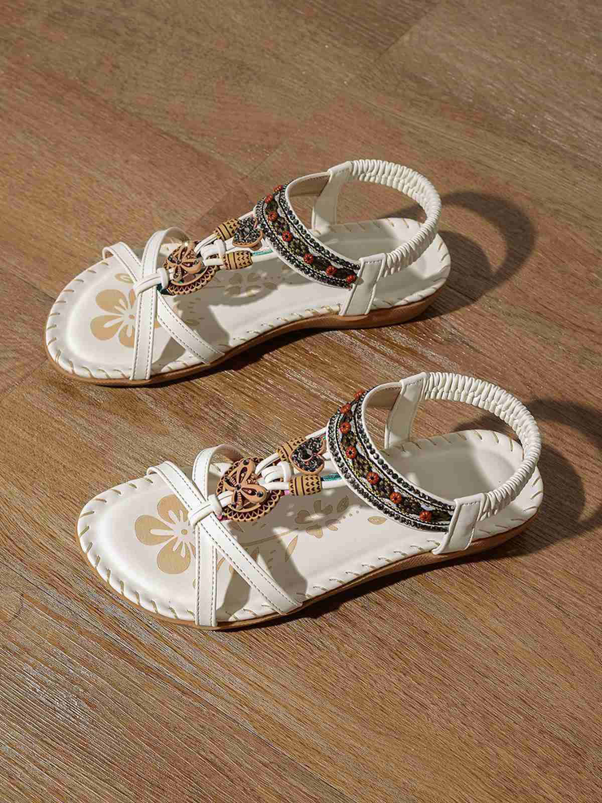 Boho Butterfly Heart Beaded Rhinestone Flat Sandals - Image 2