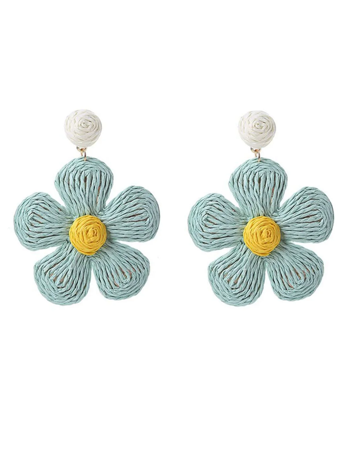 Boho Ruffia Strass Flower Pendant Earrings - Image 5