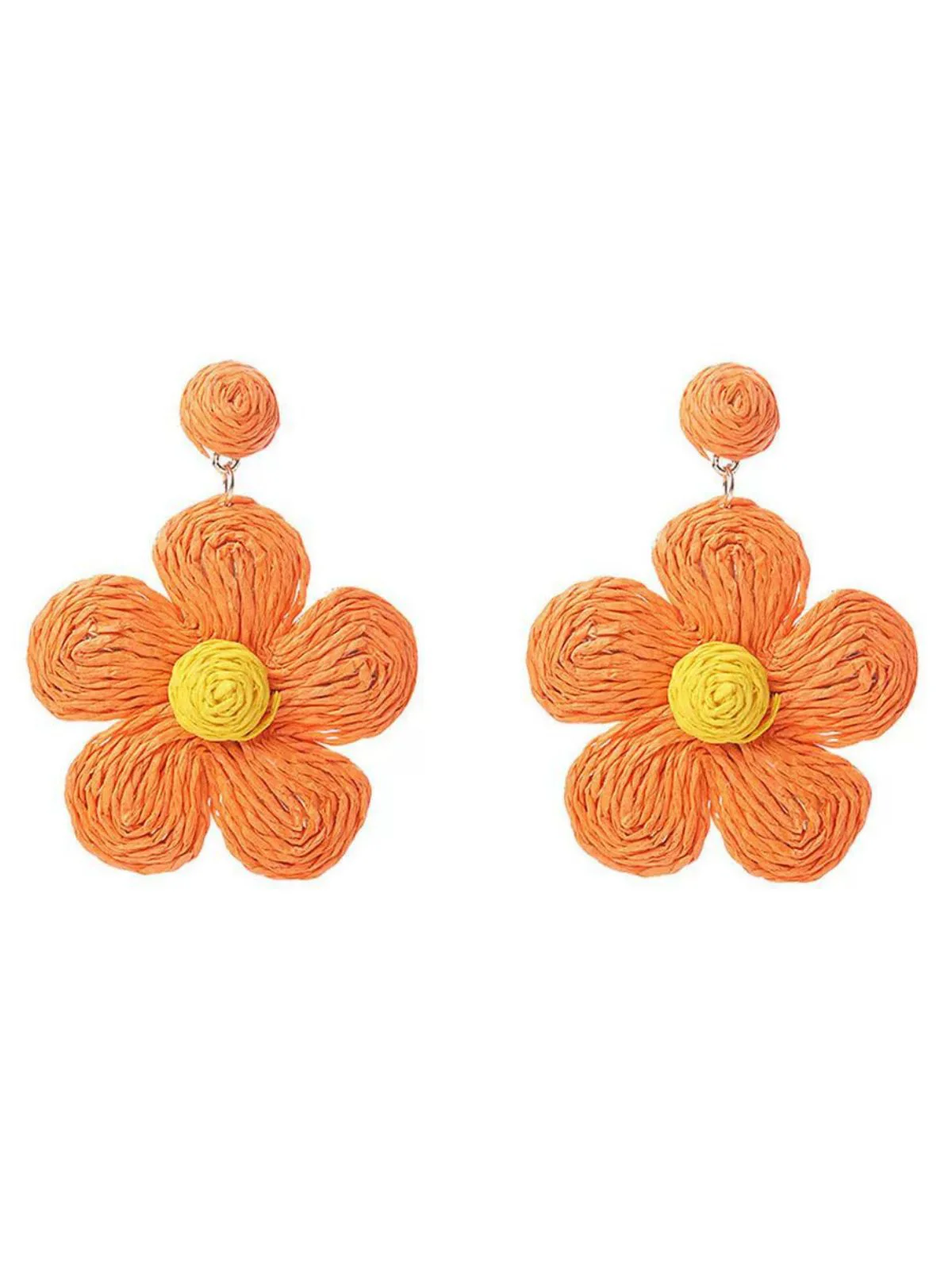 Boho Ruffia Strass Flower Pendant Earrings - Image 2