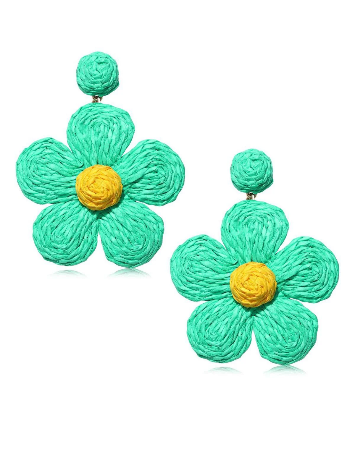 Boho Ruffia Strass Flower Pendant Earrings - Image 3