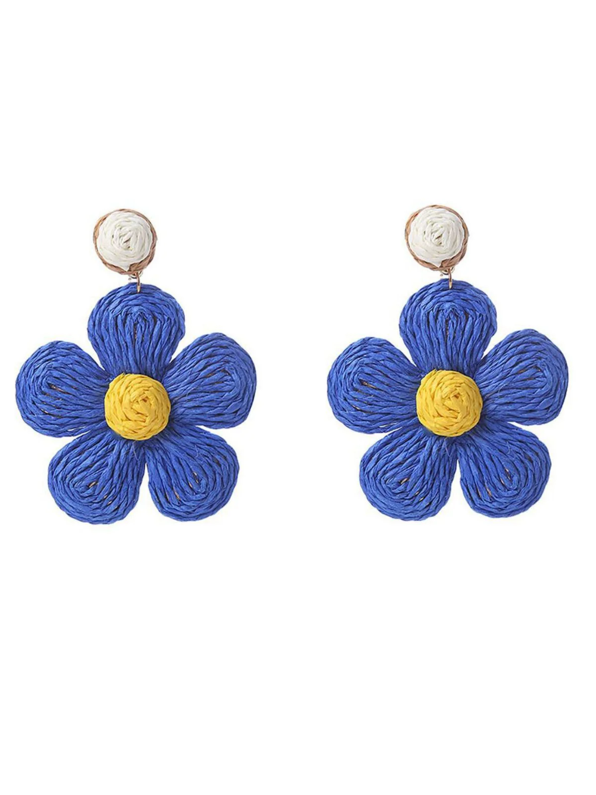 Boho Ruffia Strass Flower Pendant Earrings - Image 4
