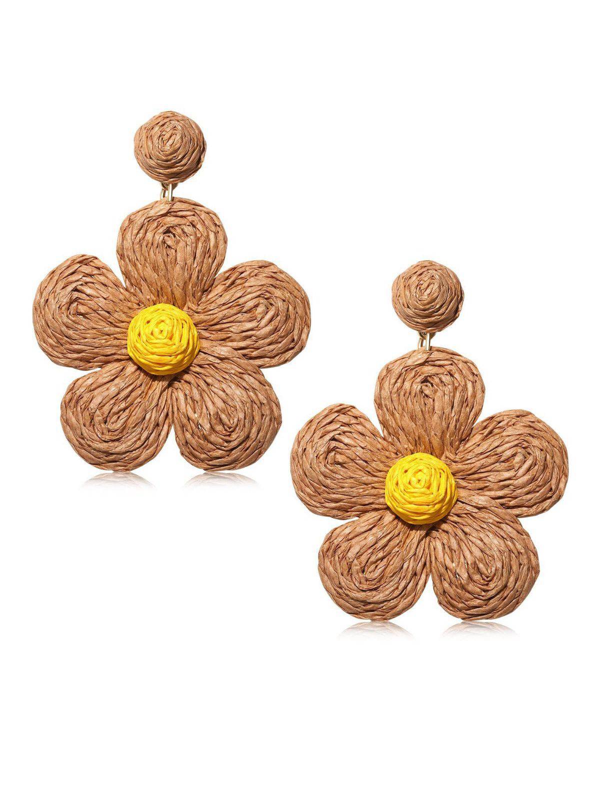 Boho Ruffia Strass Flower Pendant Earrings - Image 6