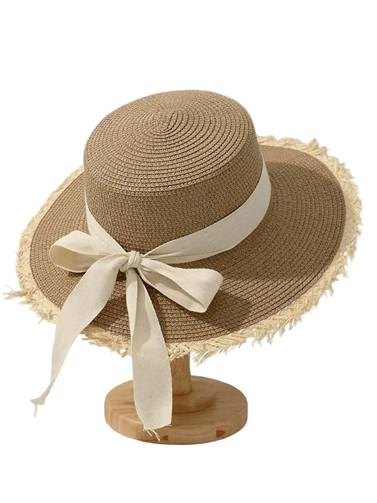 Bow Flat-Top Straw Wide-Brim Sun Hat - Image 2