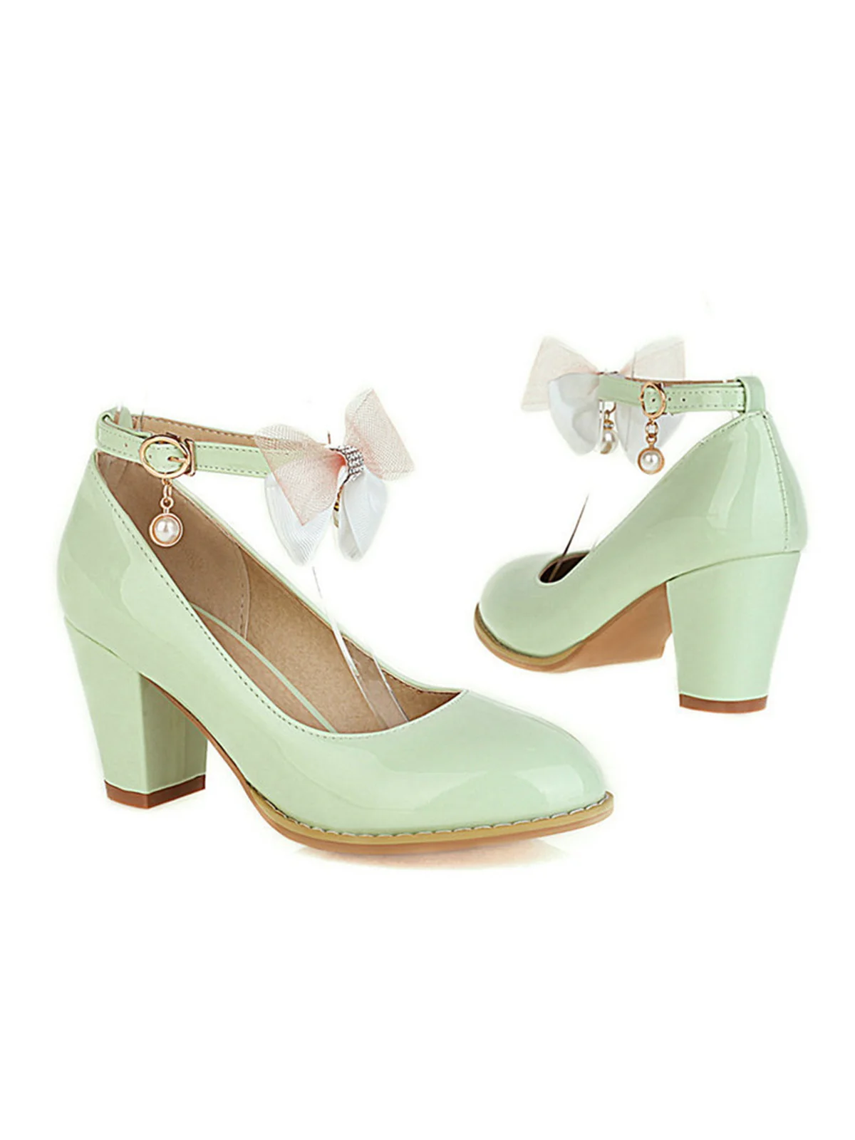 Bow Patent Leather Mary Jane Chunky Heels - Image 11