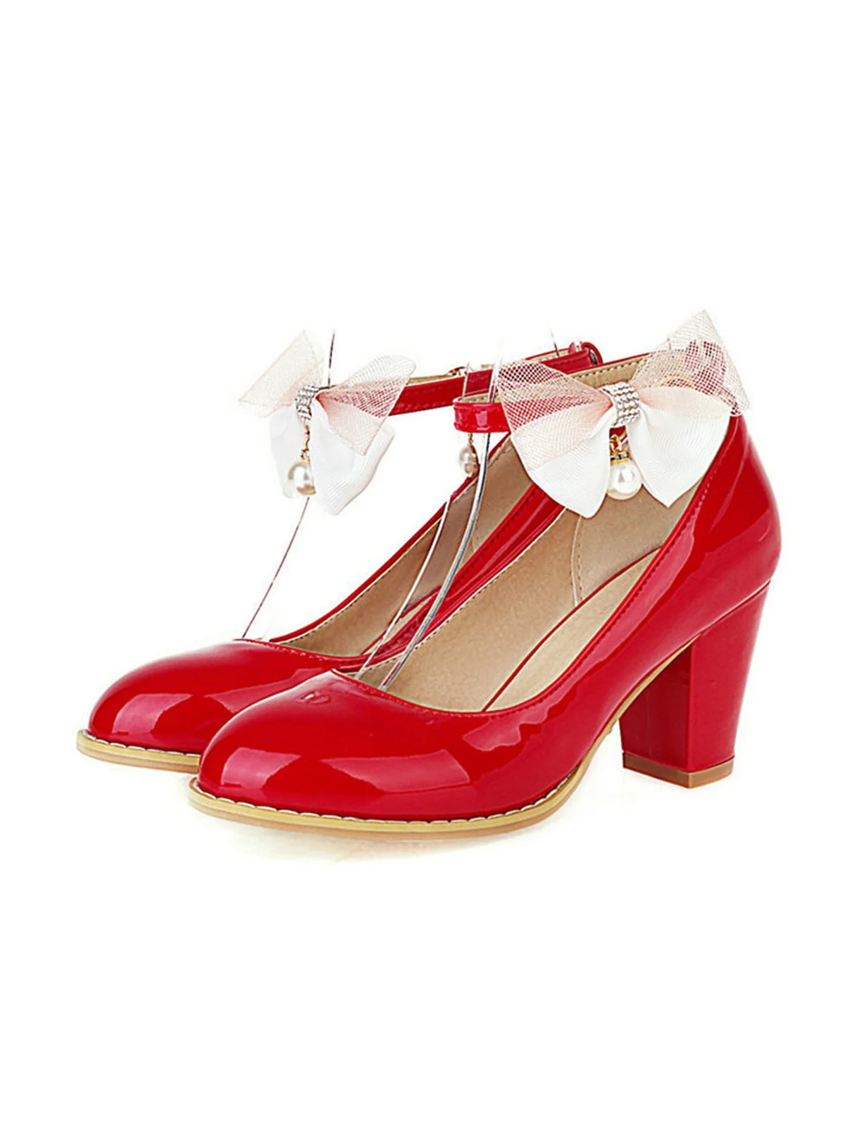Bow Patent Leather Mary Jane Chunky Heels - Image 2