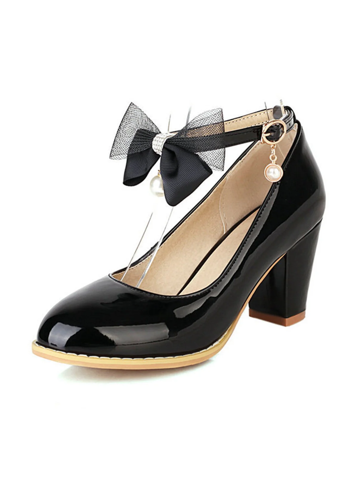 Bow Patent Leather Mary Jane Chunky Heels - Image 5