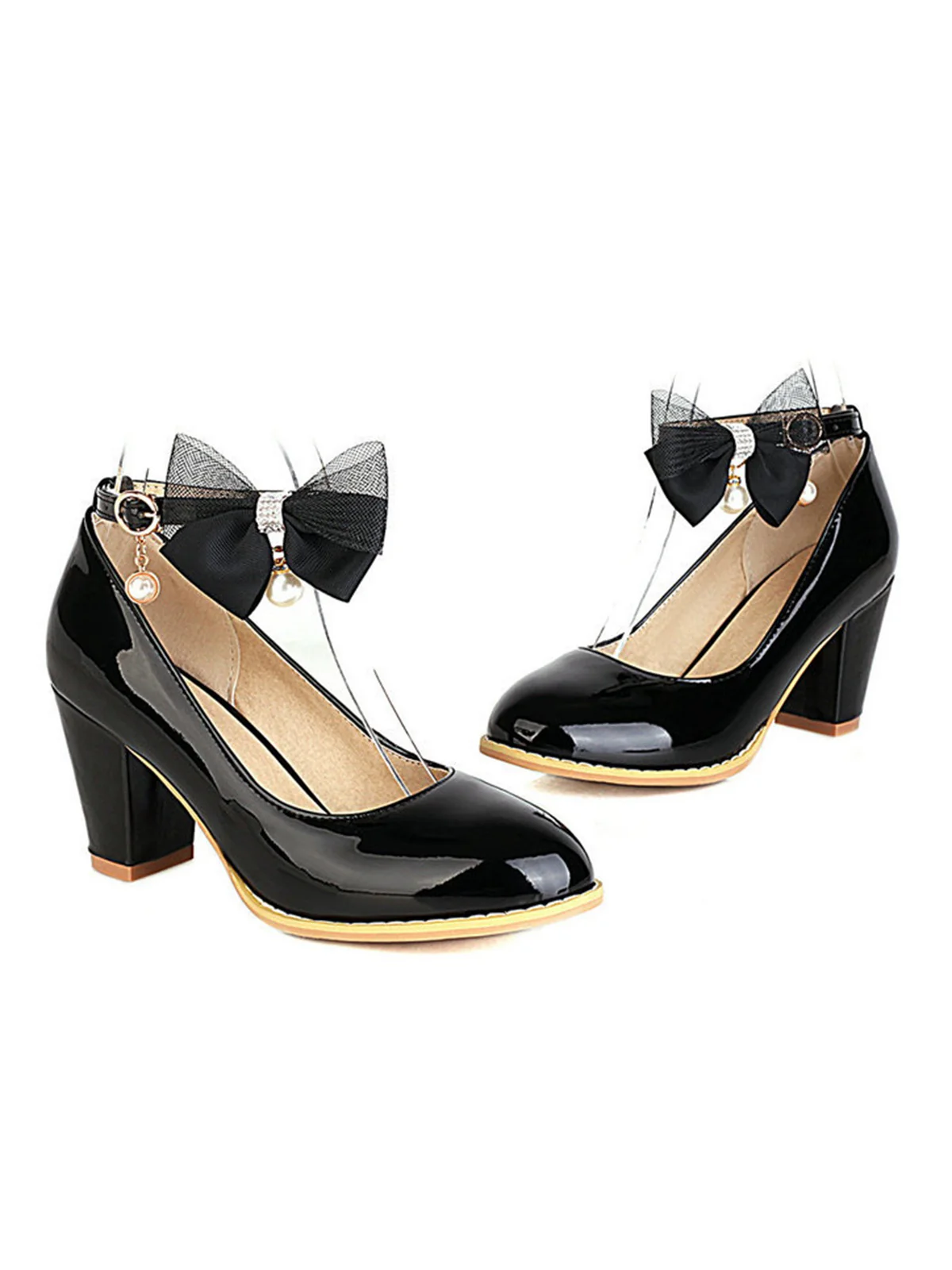 Bow Patent Leather Mary Jane Chunky Heels - Image 6