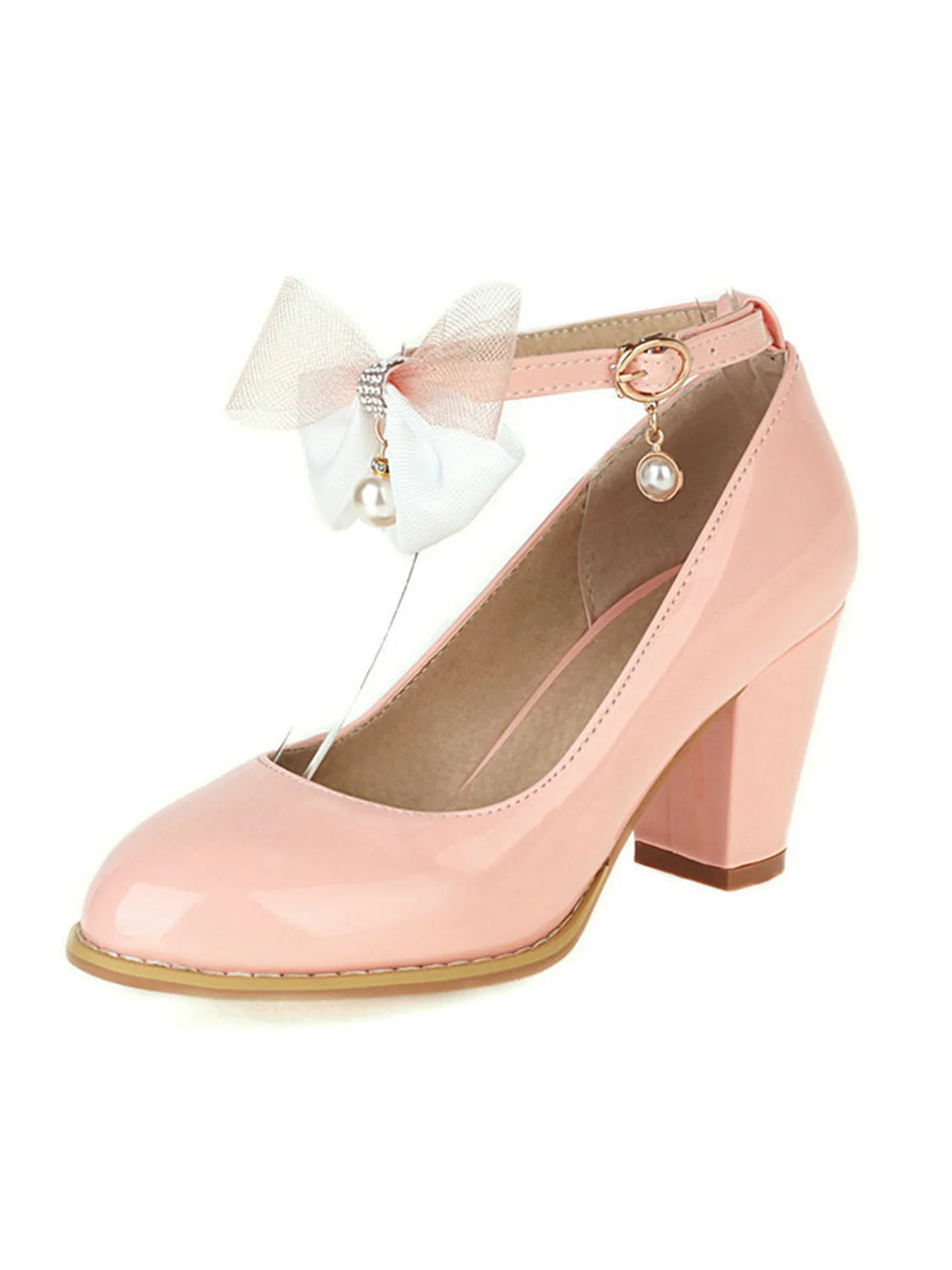 Bow Patent Leather Mary Jane Chunky Heels - Image 7