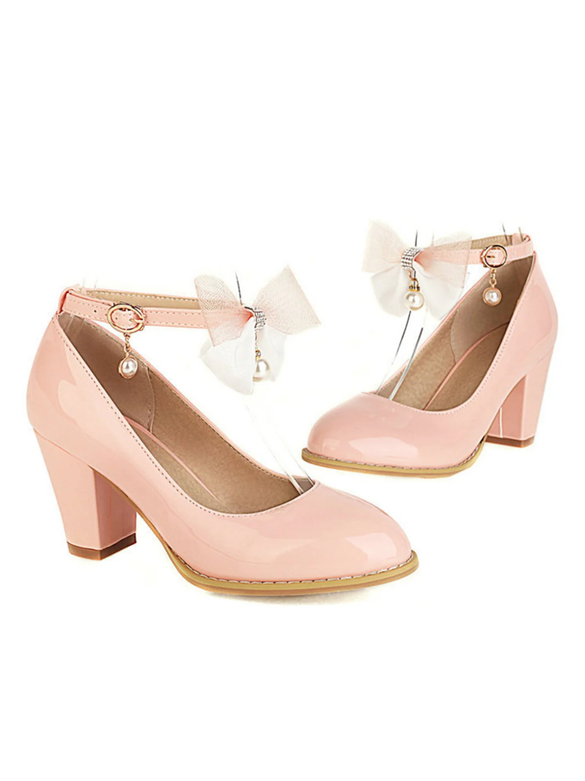 Bow Patent Leather Mary Jane Chunky Heels - Image 8