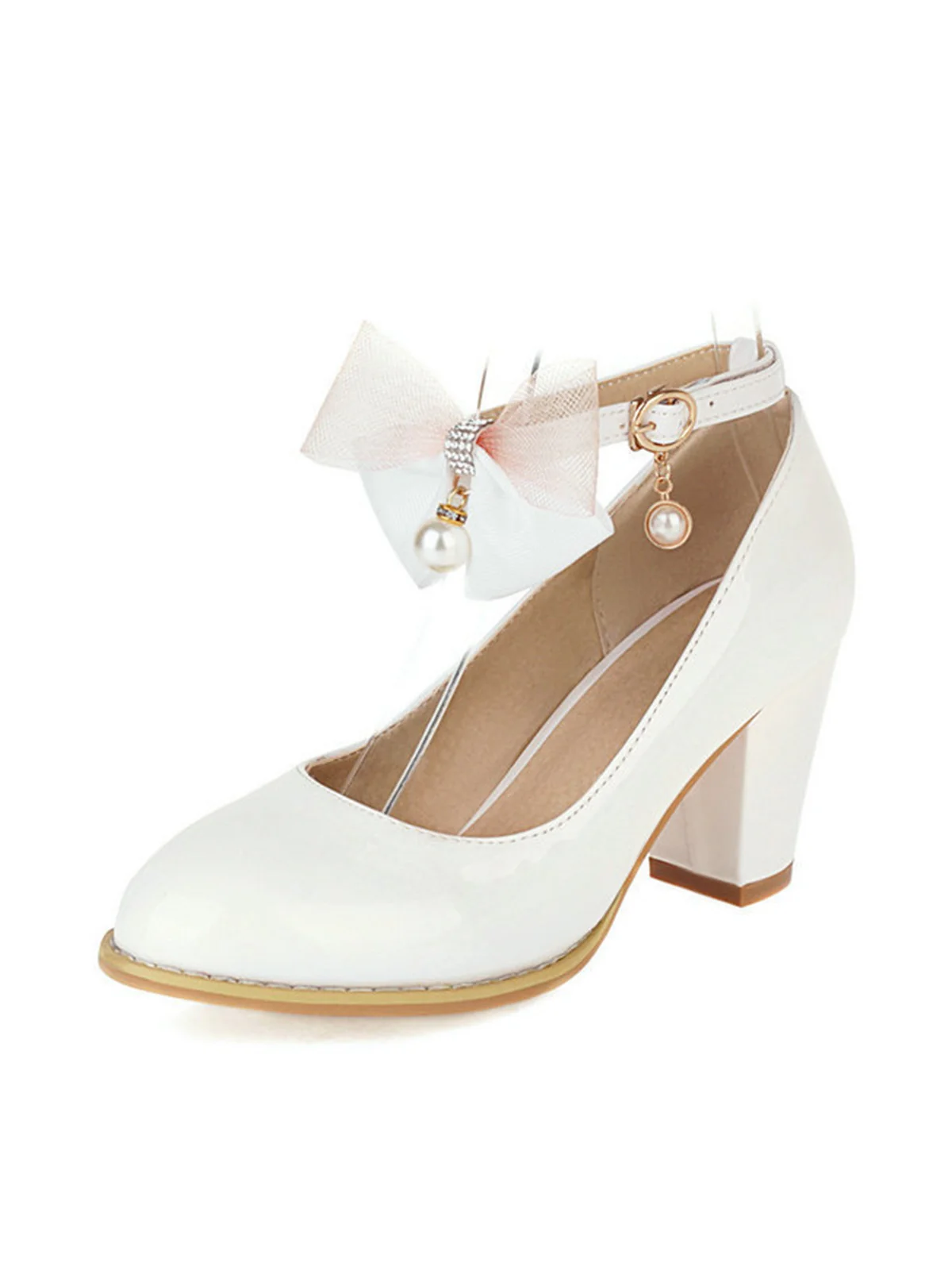 Bow Patent Leather Mary Jane Chunky Heels - Image 9