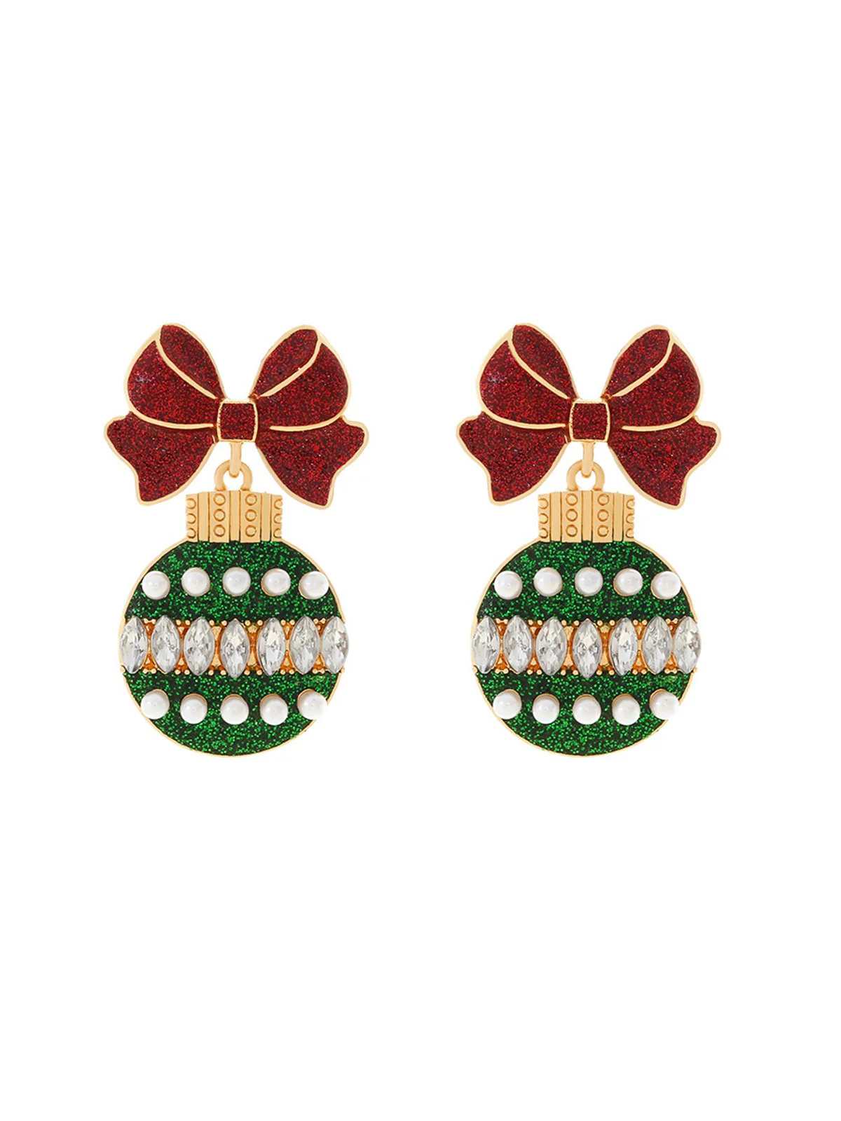 Glitter Bow & Light Bulbs Rhinestone Earrings - Image 3