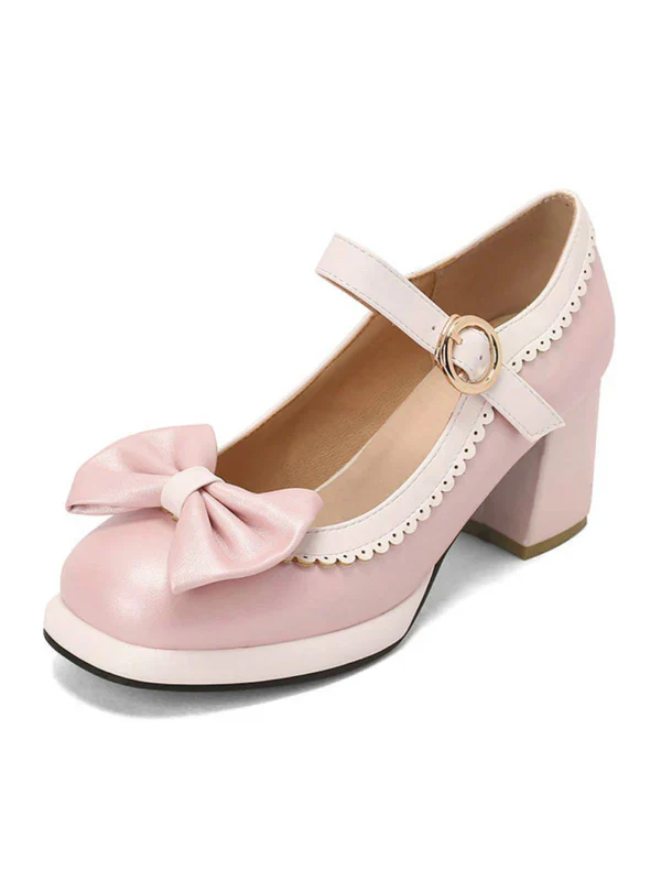 Bowknot Chunky Heels Mary Jane Shoes - Image 11